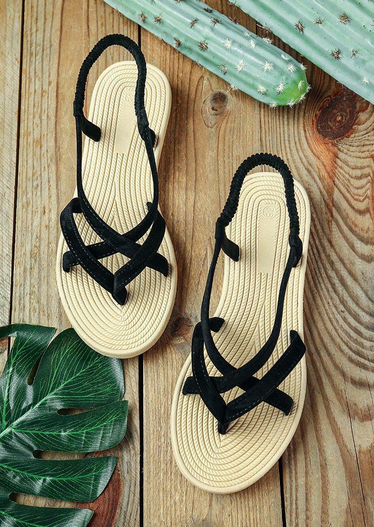 

Summer Round Toe Slip On Flat Sandals, Black, 473416