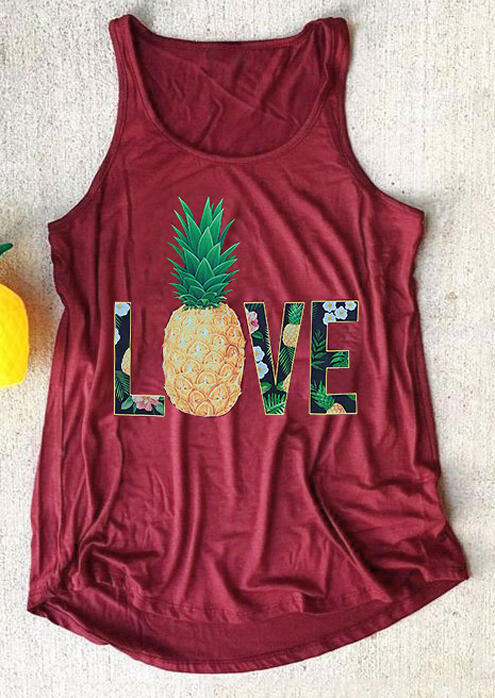 

Love Pineapple O-Neck Tank, Burgundy, 184130