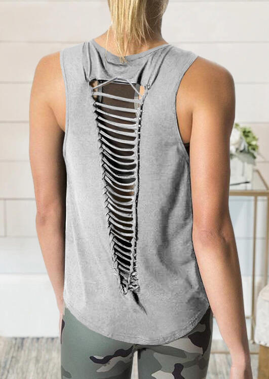 

Hollow Out O-Neck Tank - Gray, 473417