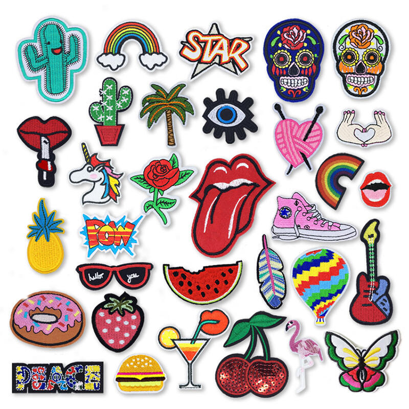 

32Pcs Assorted Styles Embroidered Sew On Patches DIY Set, Multicolor, 473542