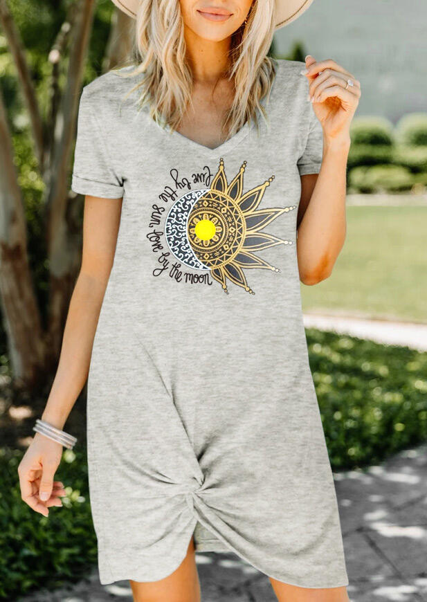 

Live By The Sun Love By The Moon Twist Mini Dress - Gray, 473573