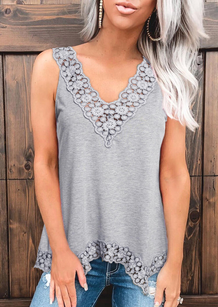 

Lace Splicing Hollow Out Irregular Tank - Gray, 468405