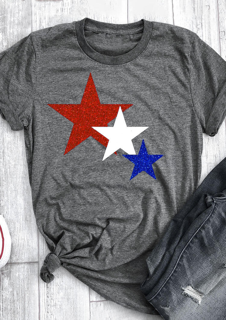 

Color Block Star T-Shirt Tee - Gray, 473728