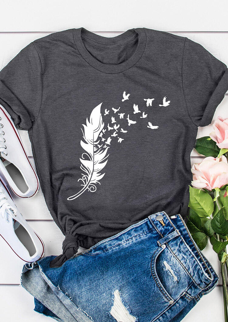 

T-shirts Tees Feather Birds T-Shirt Tee in Dark Grey. Size