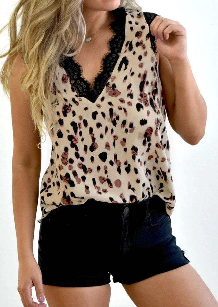 

Tank Tops Leopard Lace Splicing Tank without Necklace in Leopard. Size