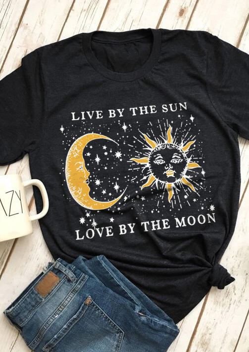 

Live By The Sun Love By The Moon T-Shirt Tee - Black, 473498