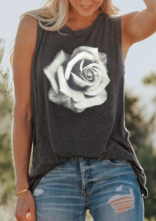 

Rose O-Neck Tank - Dark Grey, 473633