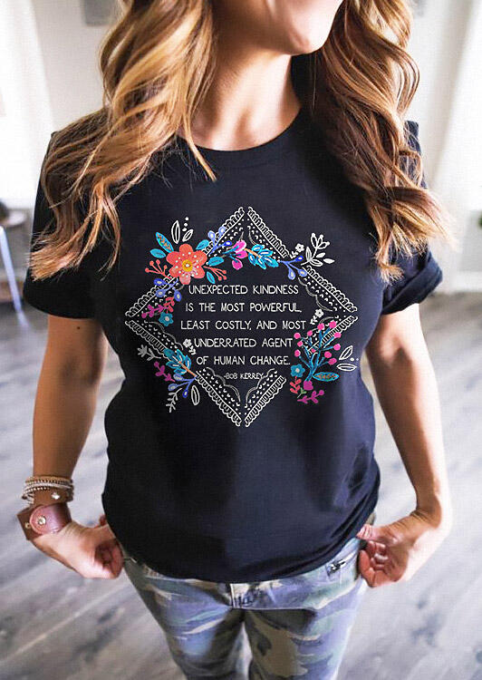 

Unexpected Kindness Floral T-Shirt Tee - Black, 473762