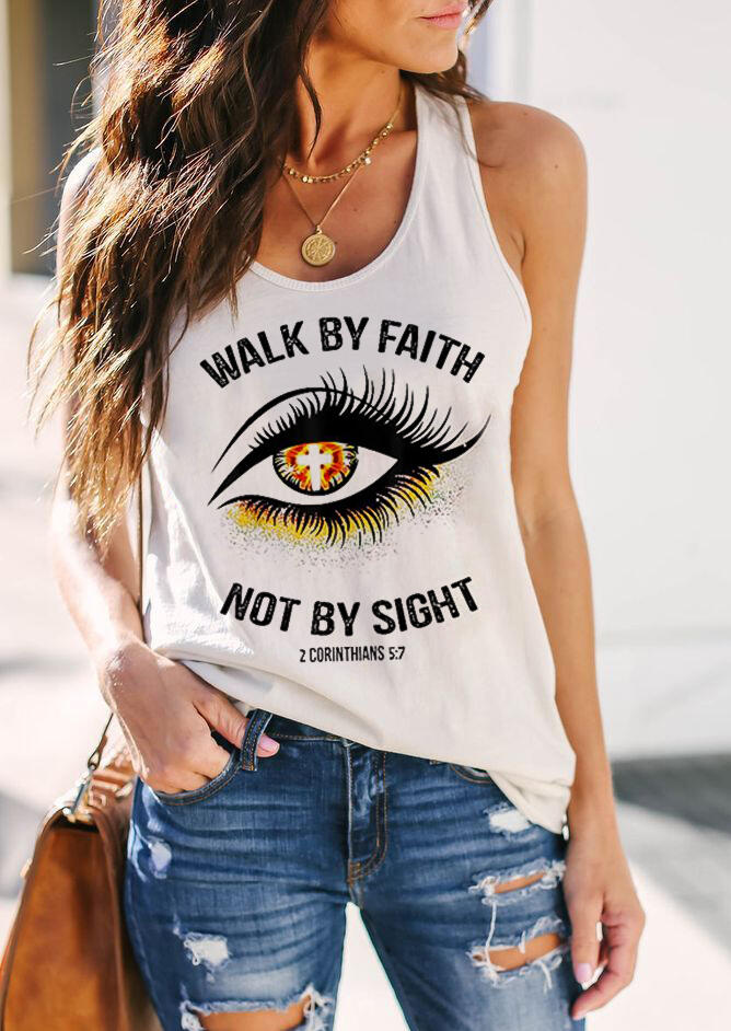 

Tank Tops Walk By Faith Not By Sight Cross Tank without Necklace in White. Size: ,XL