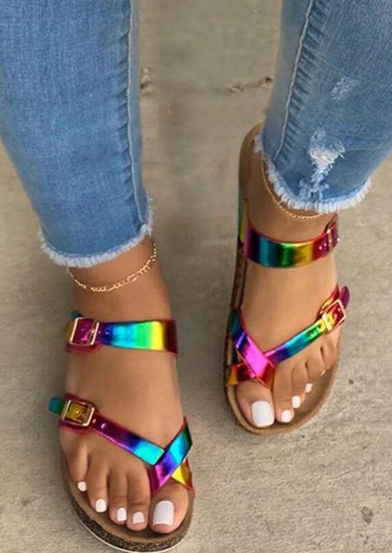 

Sandals Colorful Criss-Cross Buckle Strap Flat Sandals in Multi. Size