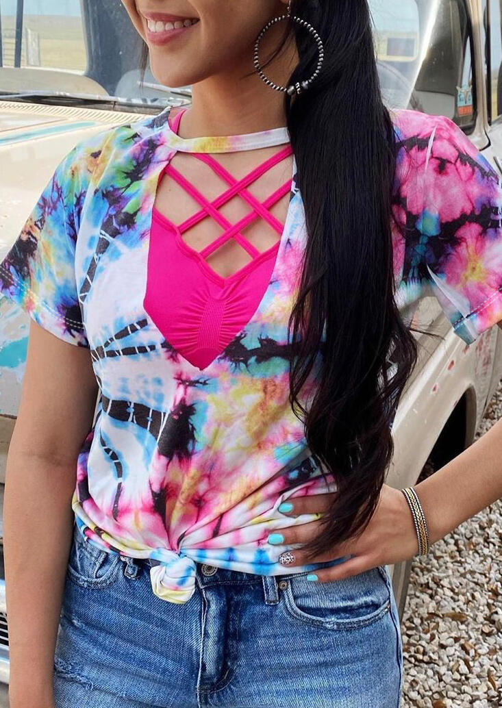 

Blouses Tie Dye Hollow Out Blouse without Criss-Cross Camisole in Multicolor. Size: S