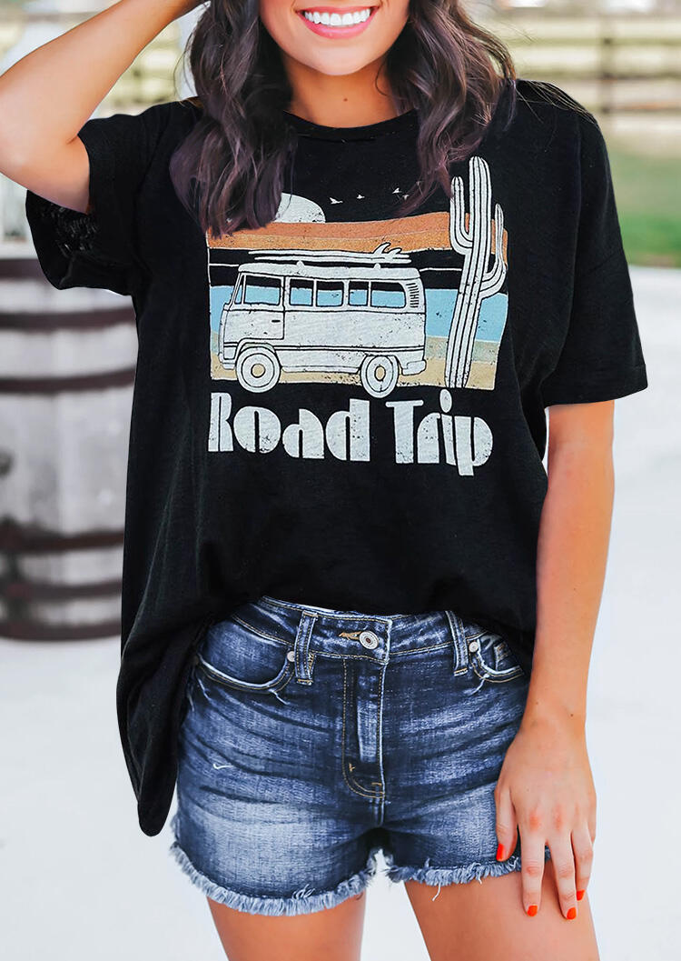 

Tees T-shirts Road Trip Cactus T-Shirt Tee without Necklace in Black. Size