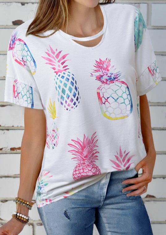 

Blouses Pineapple Hollow Out Blouse in White. Size: M