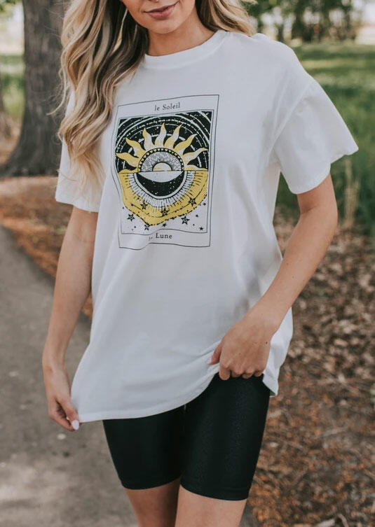 

Tees T-shirts Presale - Sun And Moon O-Neck T-Shirt Tee - White. Size: S,M,,XL