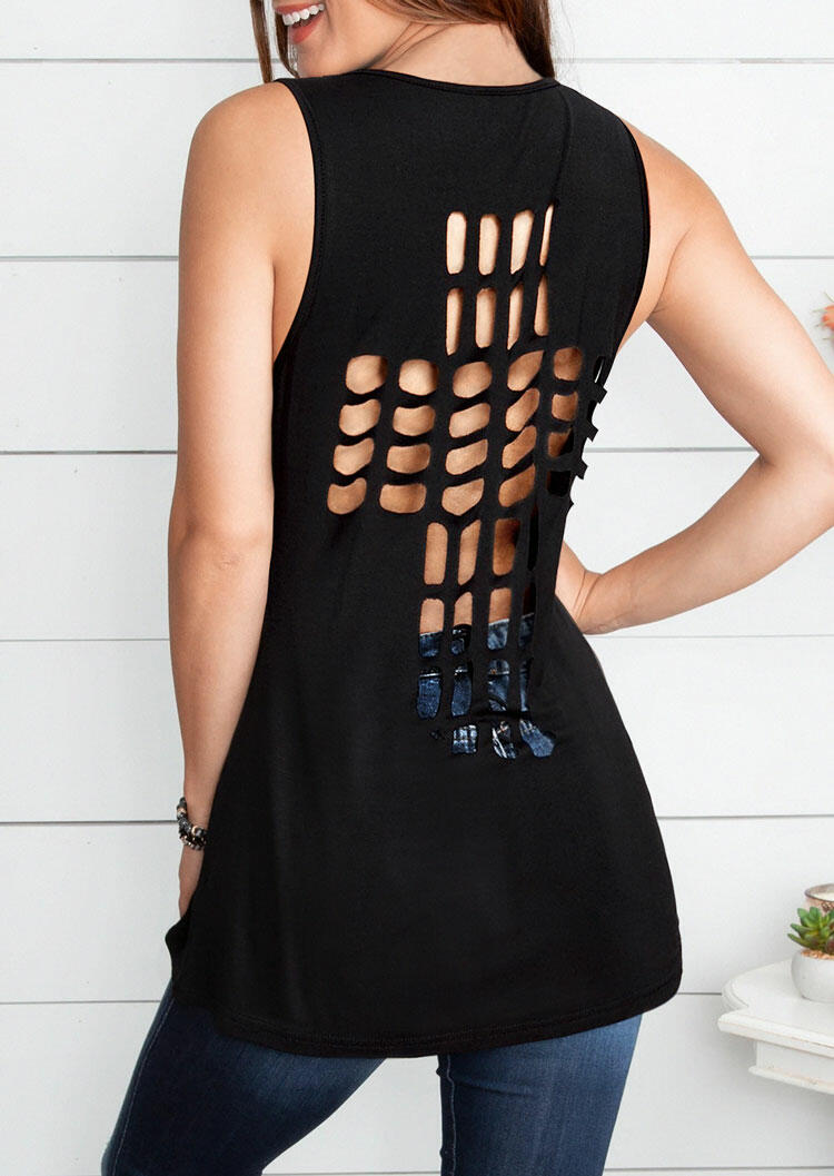 

Tank Tops Cross Hollow Out Tank in Black. Size
