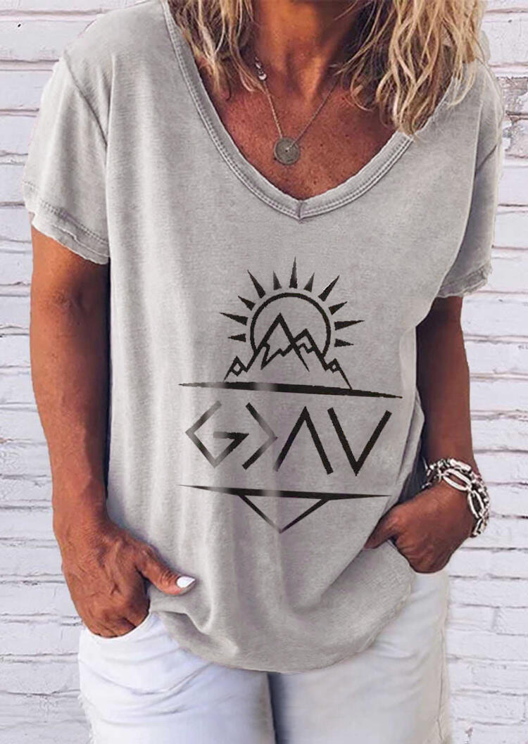 

Tees T-shirts Sun And Mountain V-Neck T-Shirt Tee without Necklace in Light Grey. Size