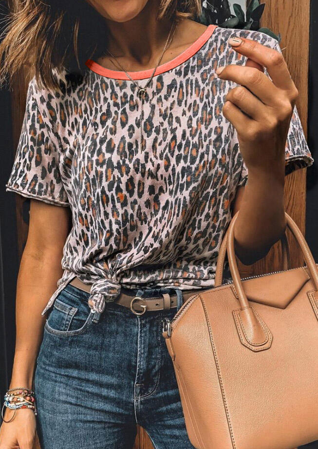 

Leopard O-Neck T-Shirt Tee without Necklace, 473938