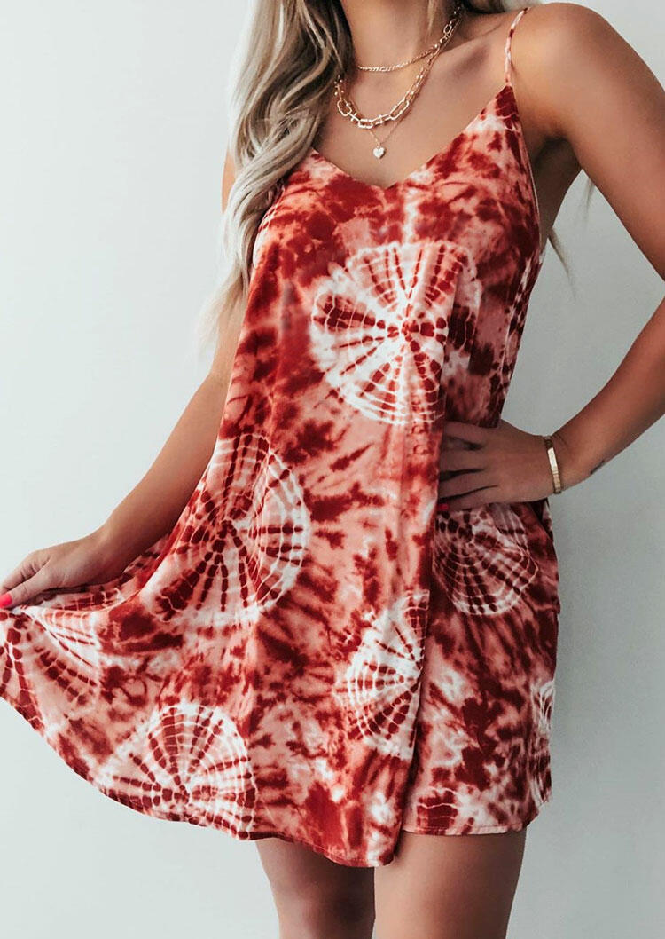 

Mini Dresses Tie Dye Spaghetti Strap Mini Dress without Necklace in Burgundy. Size