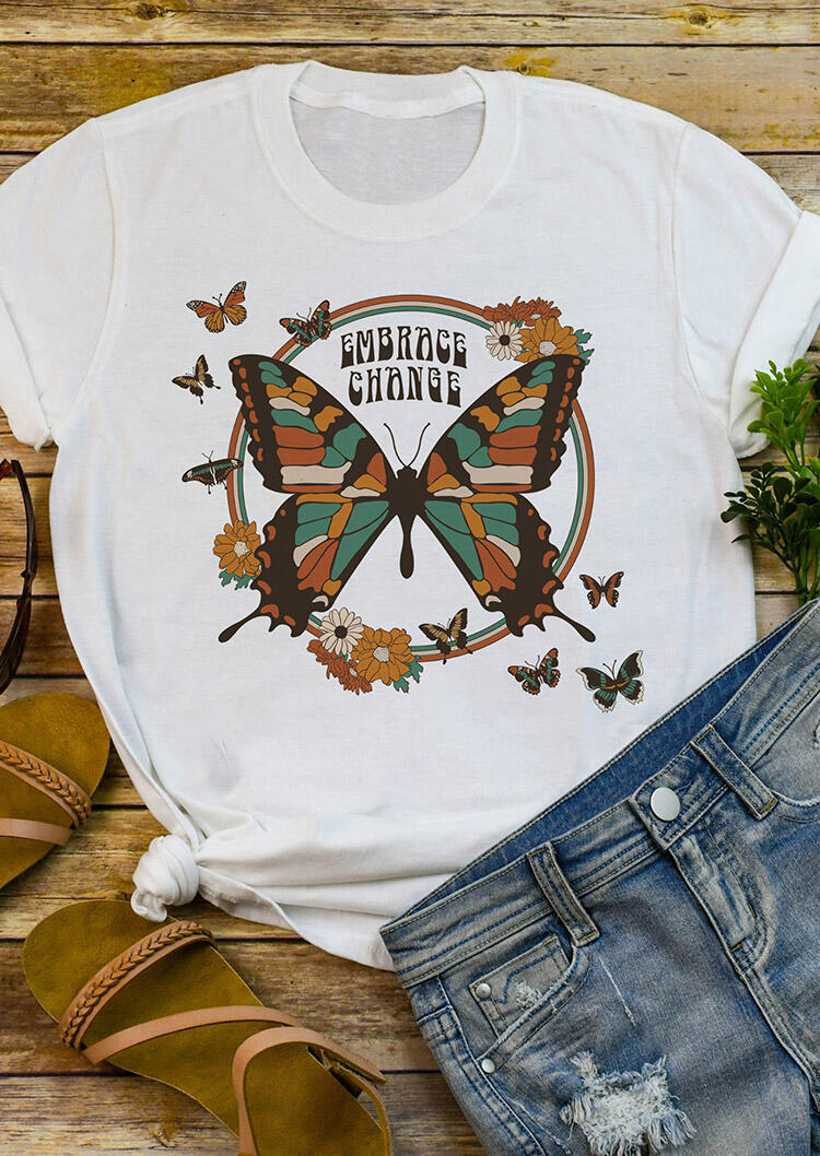 

Tees T-shirts Embrace Change Butterfly T-Shirt Tee in White. Size