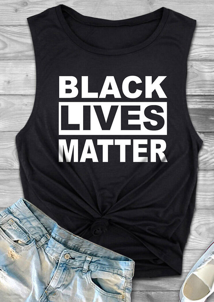 

Tank Tops Letter O-Neck Tank in Black. Size