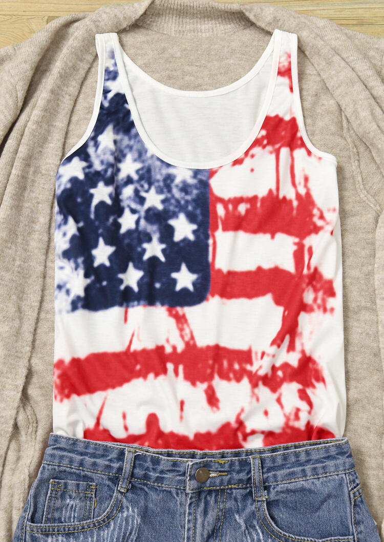 

American Flag Printed Star Tank, White, 127623