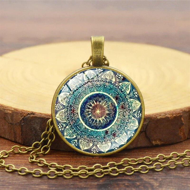 

Vintage Mandala Pendant Necklace, Black;gold;silver, 474191