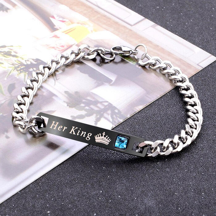 

Rhinestone His Queen Her King Bracelet, Black;rose gold, 474192