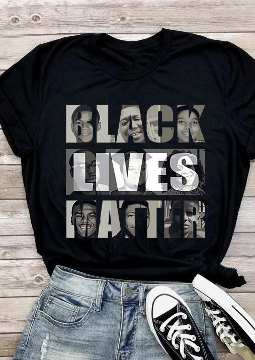 

Tees T-shirts Letter O-Neck T-Shirt Tee in Black. Size