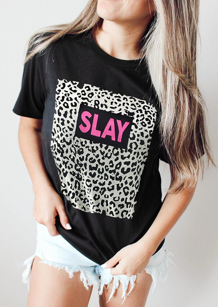 

Tees T-shirts Slay Leopard T-Shirt Tee in Black. Size