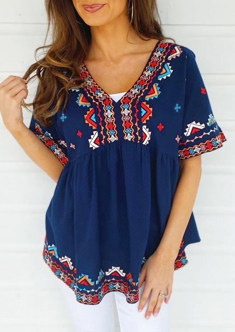 

Geometric Ruffled Blouse without White Bra - Deep Blue, 472507