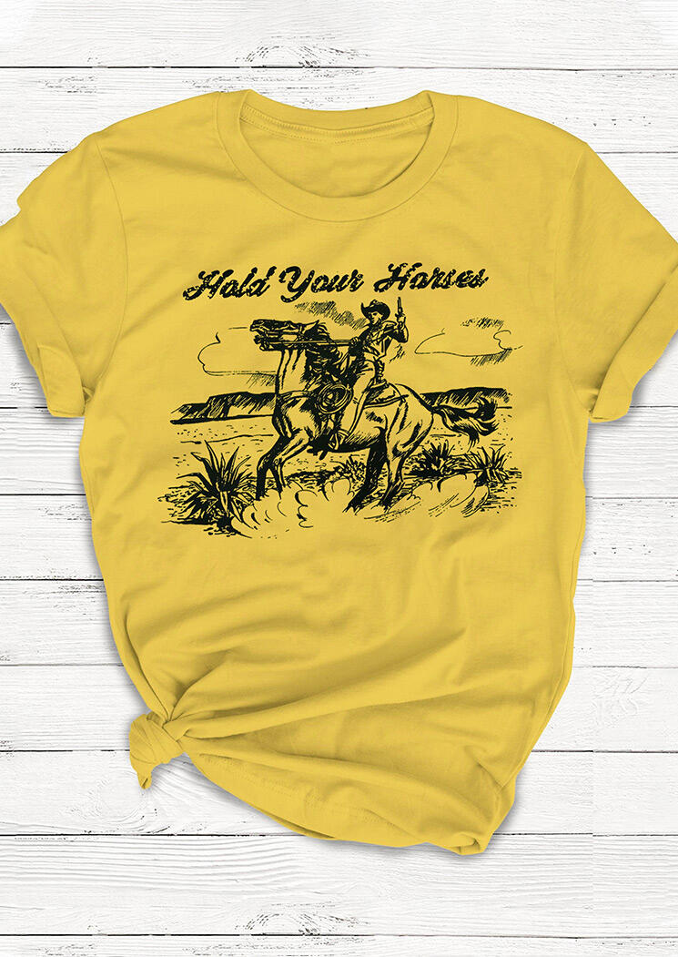 

Cowboy Hold Your Horses Rodeo Western T-Shirt Tee - Yellow, 474513