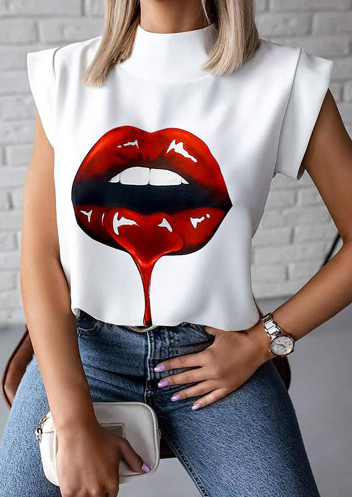 

Blouses Lips O-Neck Blouse in White. Size