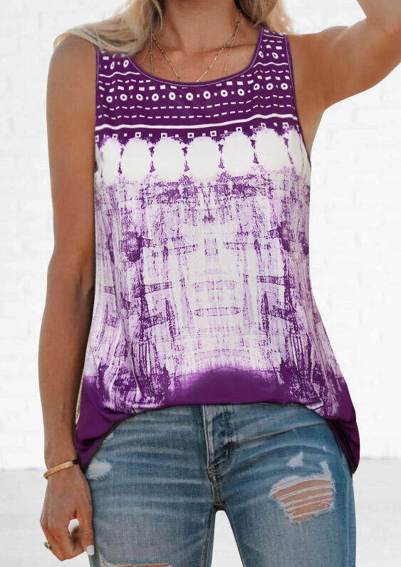 

Tank Tops Tie Dye O-Neck Tank without Necklace in Purple. Size: ,XL