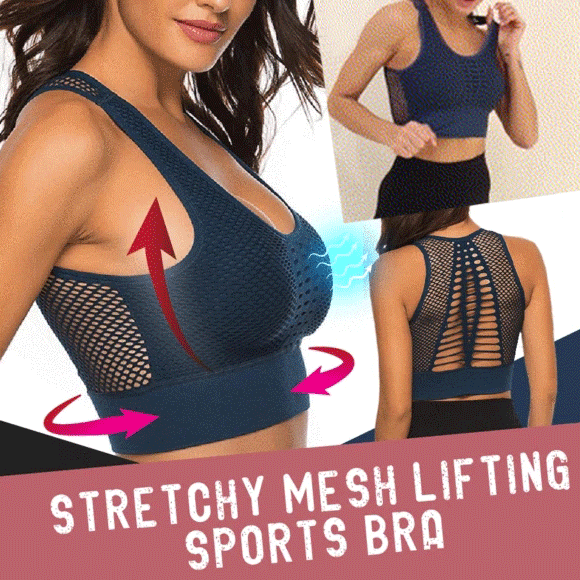 

Bras Stretchy Mesh Lifting Sports Bra in Blue. Size