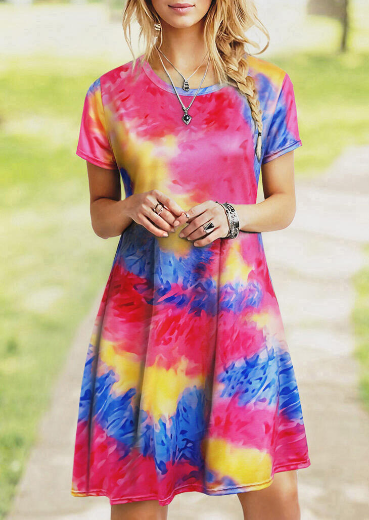 

Rainbow Tie Dye Mini Dress without Necklace, Multicolor, 474518