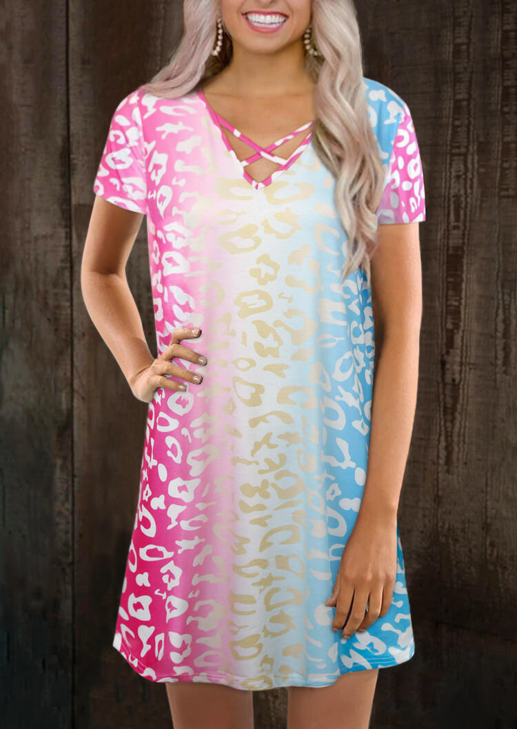 

Leopard Gradient Criss-Cross Mini Dress, Multicolor, 474146
