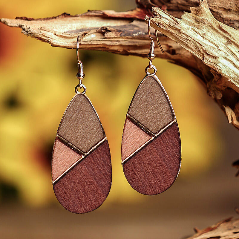 

Earrings Geometric Color Block Wooden Earrings in Coffee. Size