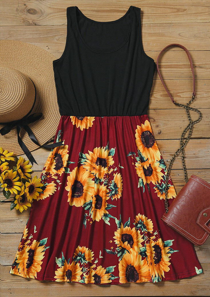burgundy sunflower dress