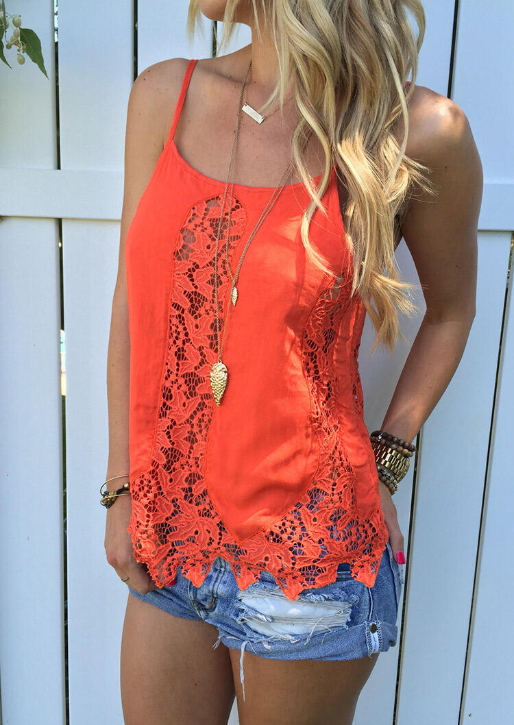 

Tank Tops Lace Splicing Hollow Out Camisole without Necklace - Brick Red. Size