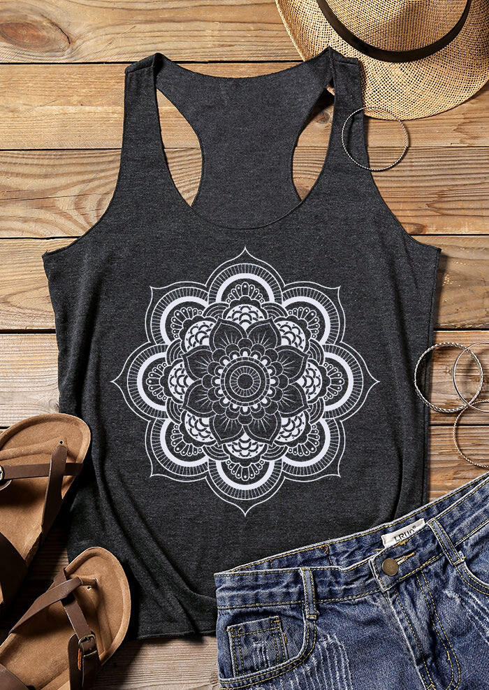 

Mandala O-Neck Chic Tank - Dark Grey, 474715