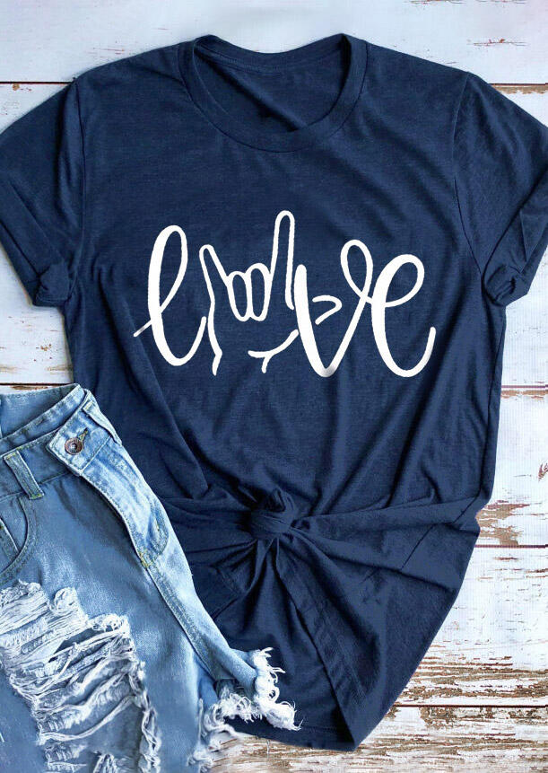 

Love O-Neck T-Shirt Tee - Navy Blue, 474100