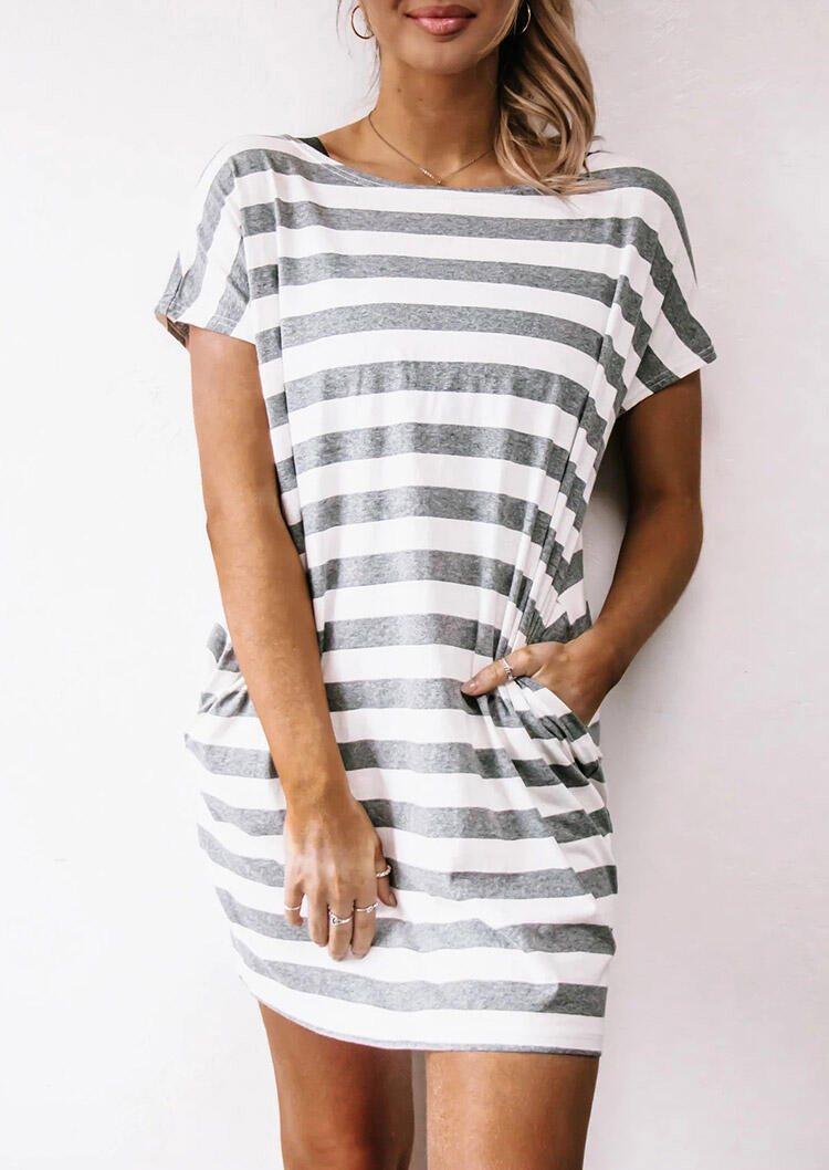

Mini Dresses Striped Pocket Mini Dress without Necklace in Stripe. Size