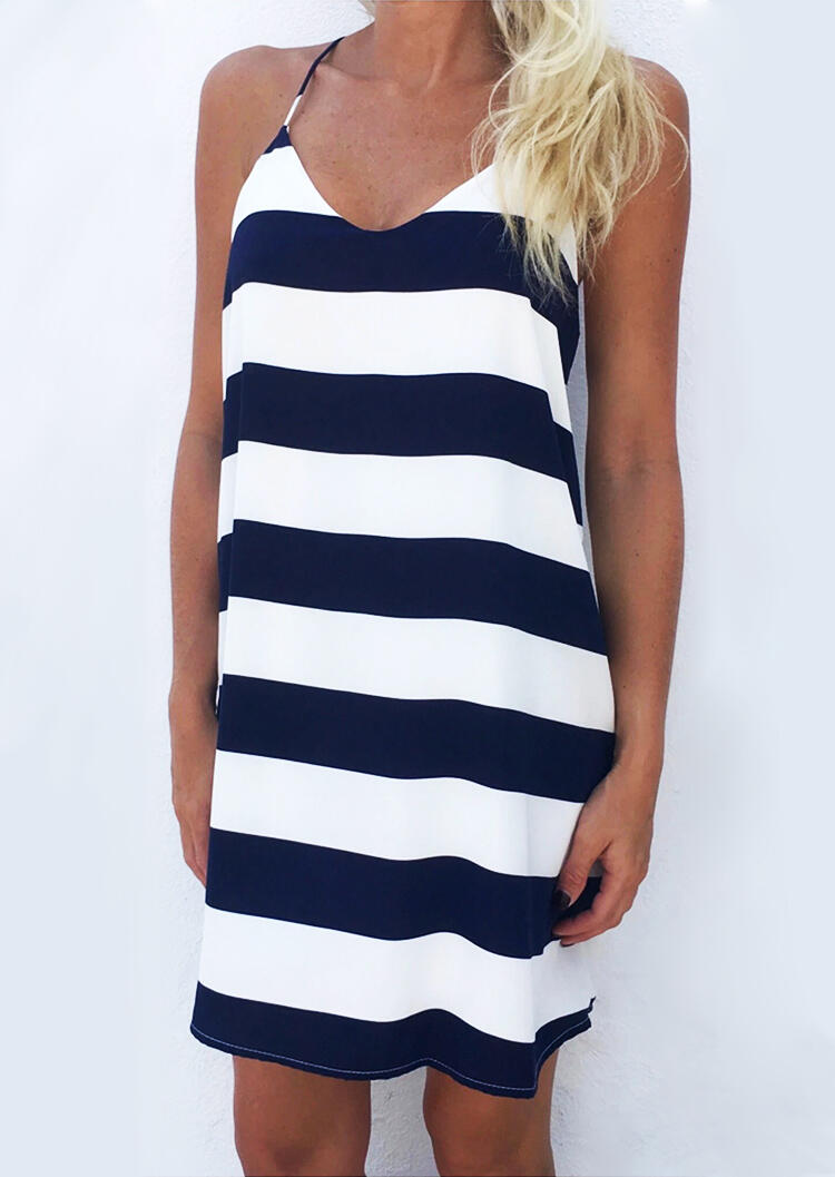 

Mini Dresses Striped Spaghetti Strap V-Neck Mini Dress in Stripe. Size: ,M