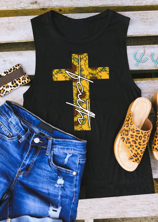 

Tank Tops Faith Sunflower Cross Tank in Black. Size
