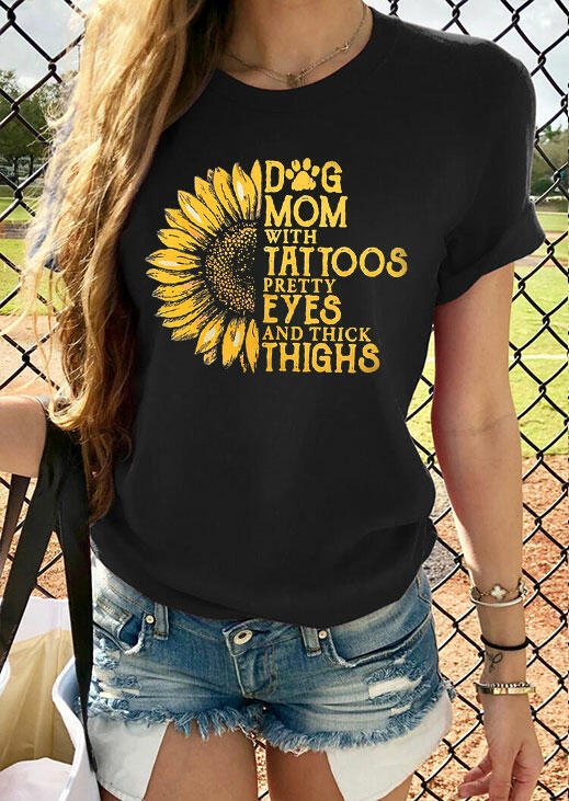 

Tees T-shirts Dog Mom Sunflower T-Shirt Tee without Necklace in Black. Size