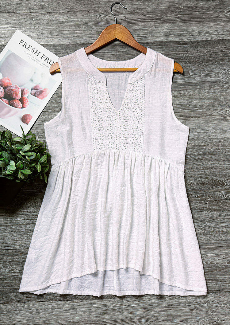 

Lace Splicing Ruffled Tank - White, 474730