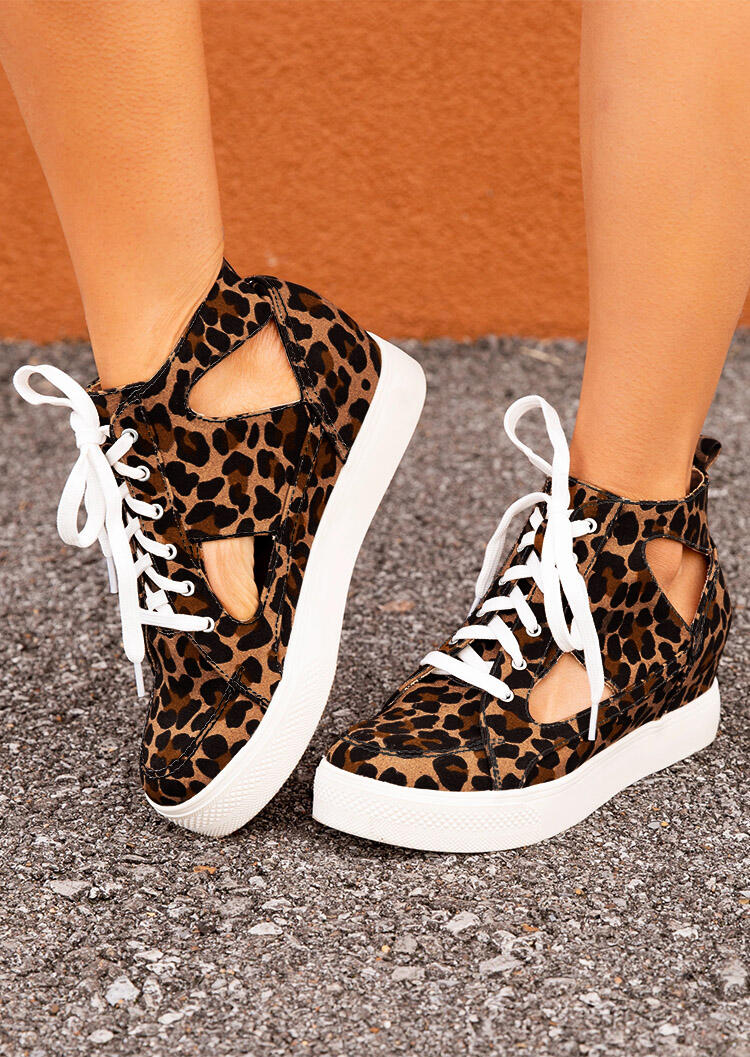 

Sneakers Leopard Lace Up Hollow Out Sneakers in Leopard. Size