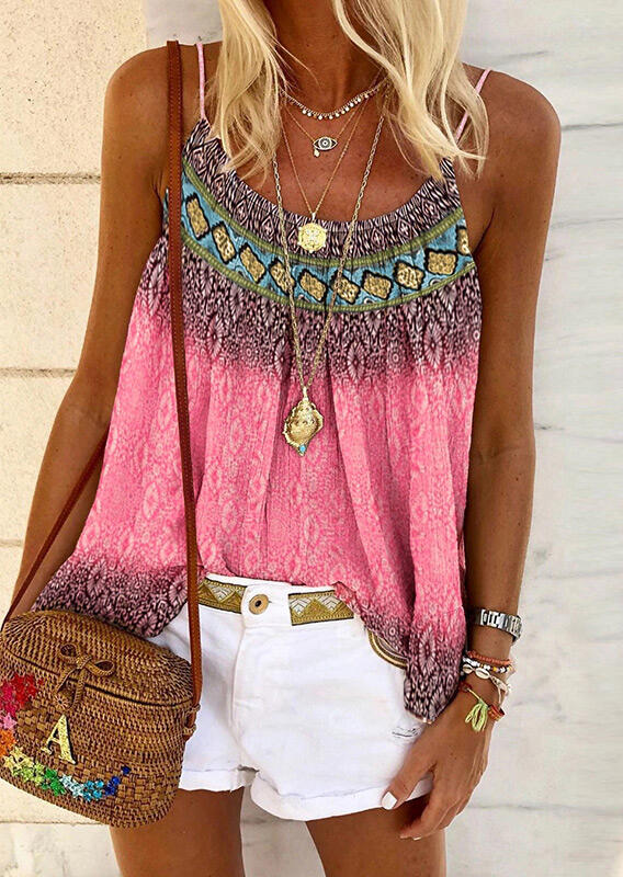 

Gradient Geometric Camisole without Necklace - Pink, 474883