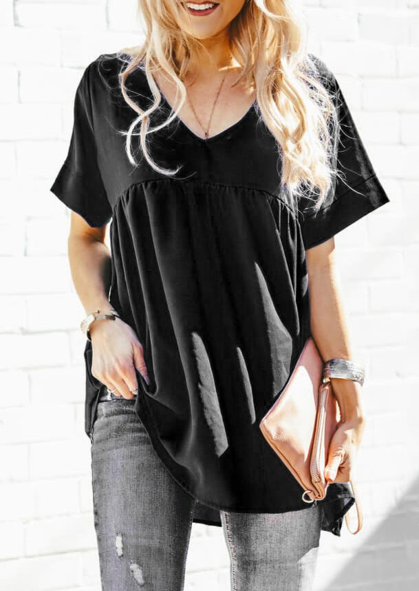 

Ruffled V-Neck Blouse without Necklace - Black, 474884