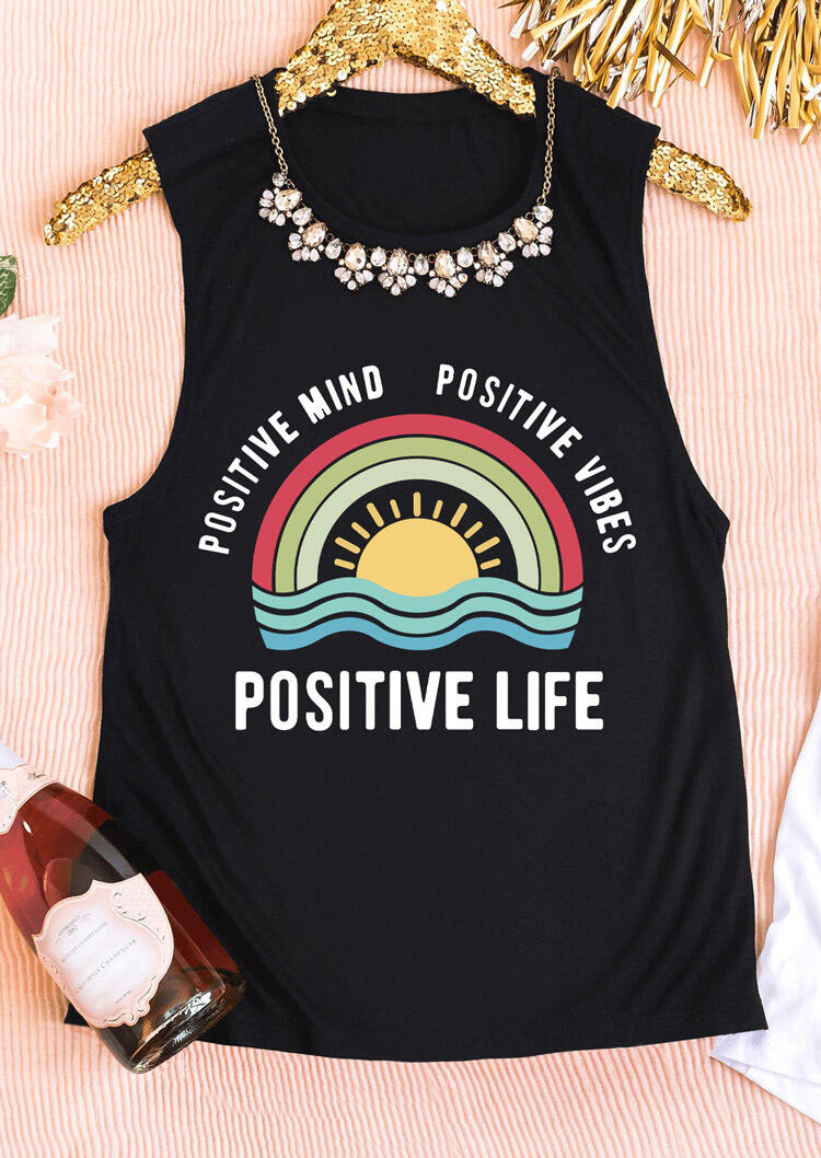 

Positive Mind Positive Vibes Positive Life Rainbow Tank without Necklace - Black, 474886